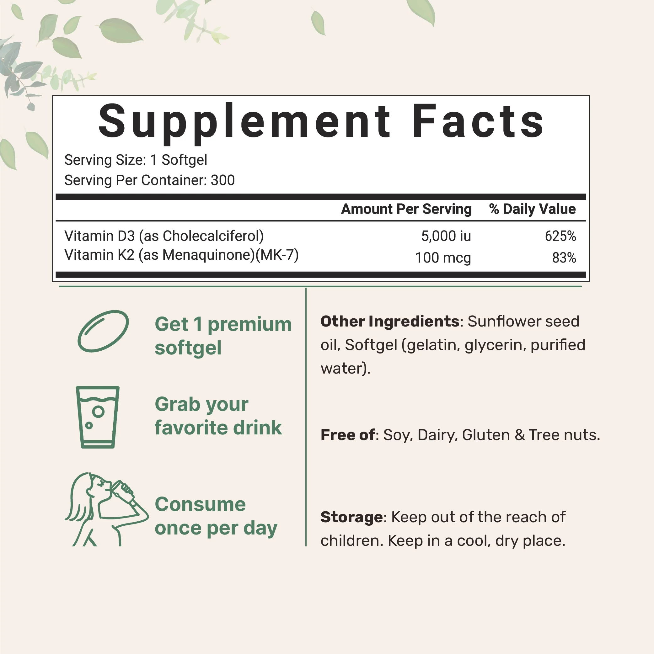 Micro Ingredients Vitamin D3 K2 Softgels 5000IU - Image 3